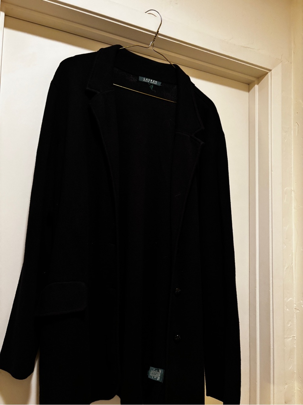 Lauren Black Women's Long Jacket Coat - Elegant Knit Blazer